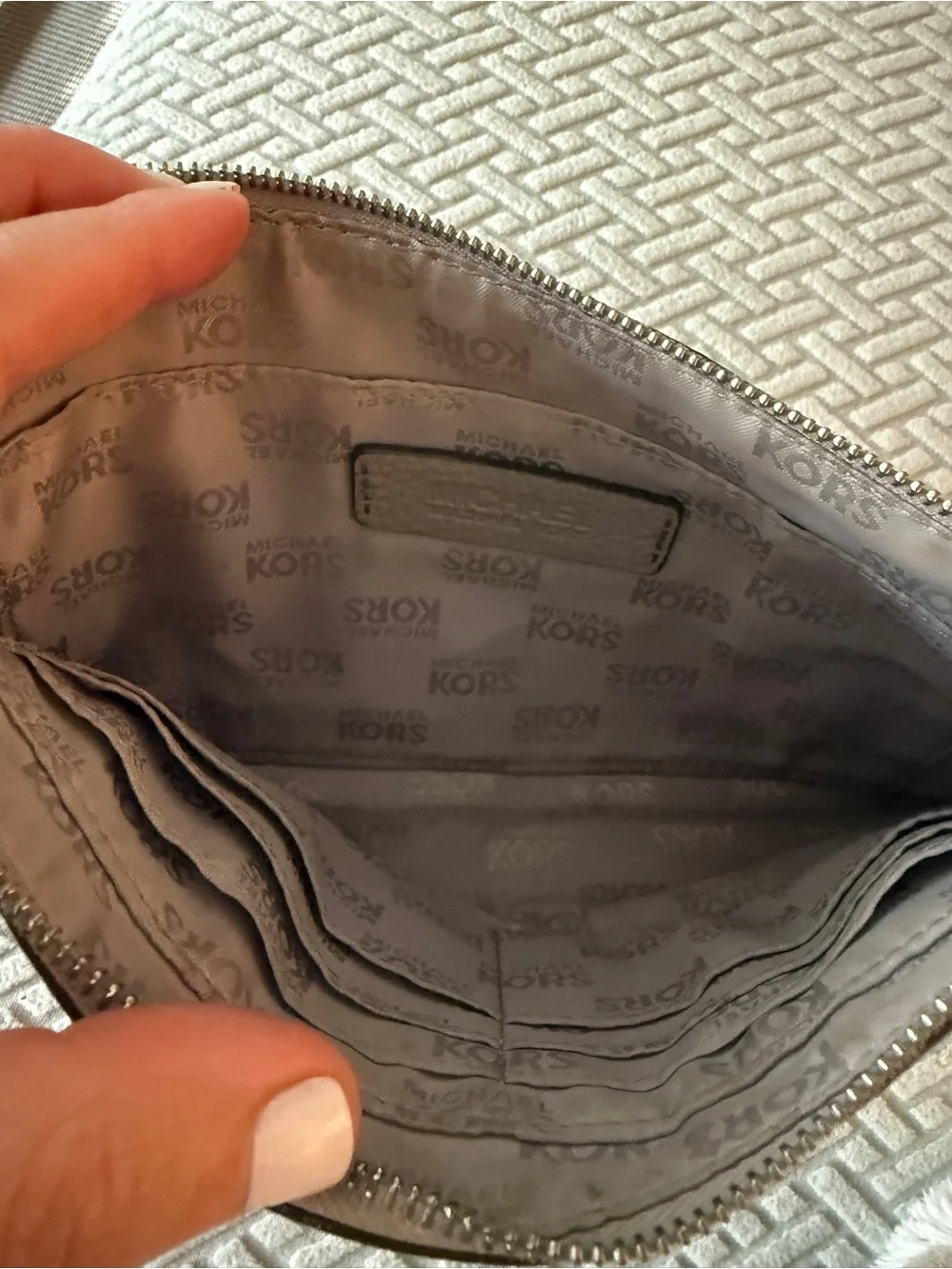 Michael Kors Light Gray  Pebbled Leather Wristlet Clutch